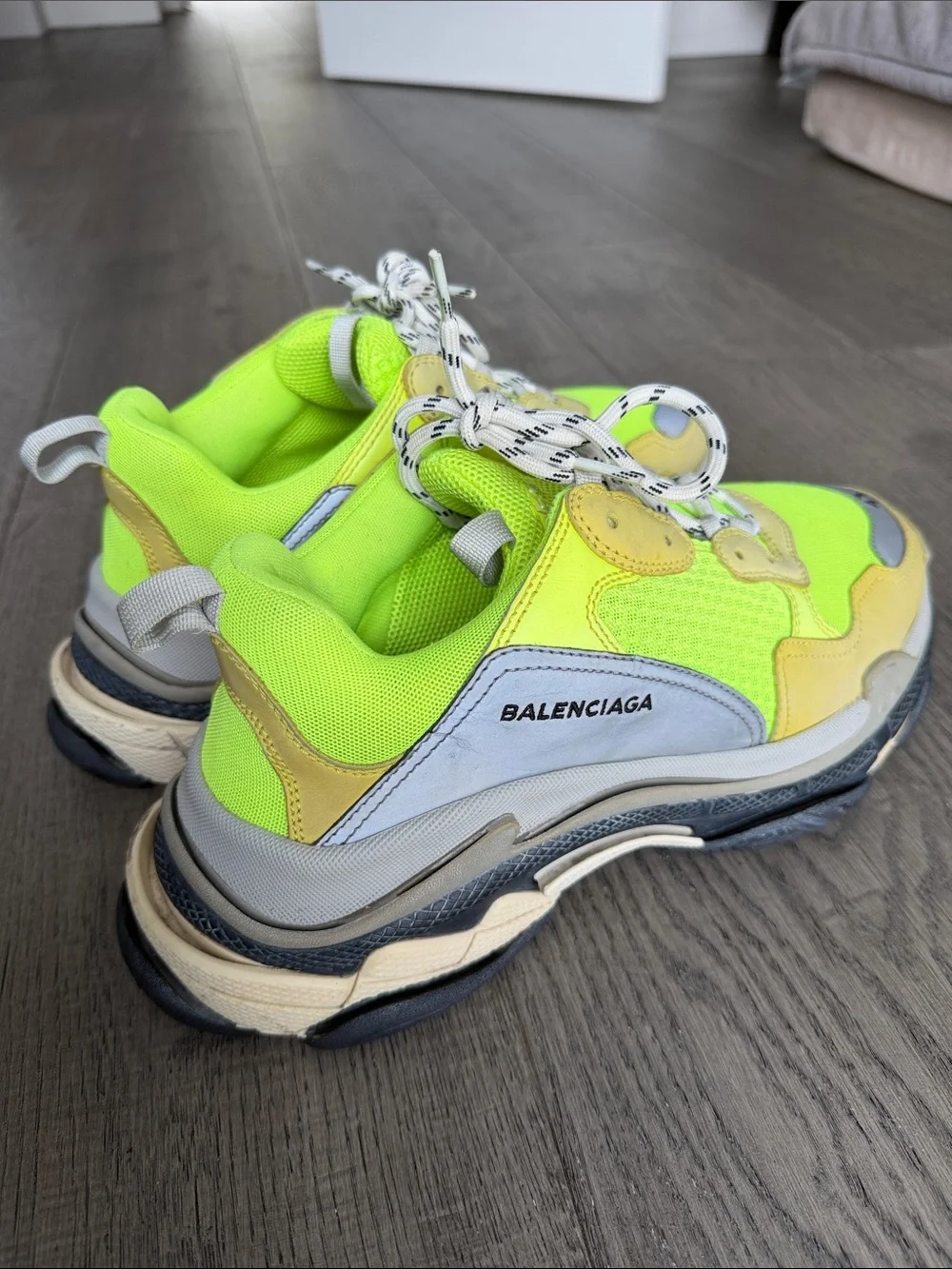 Balenciaga Men's Triple S Neon Lime and Gray Multi-Sneaker